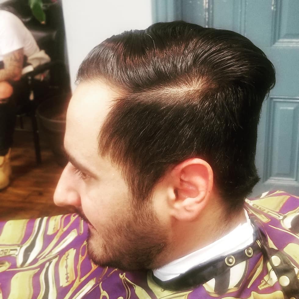 Before: pompadour haircut